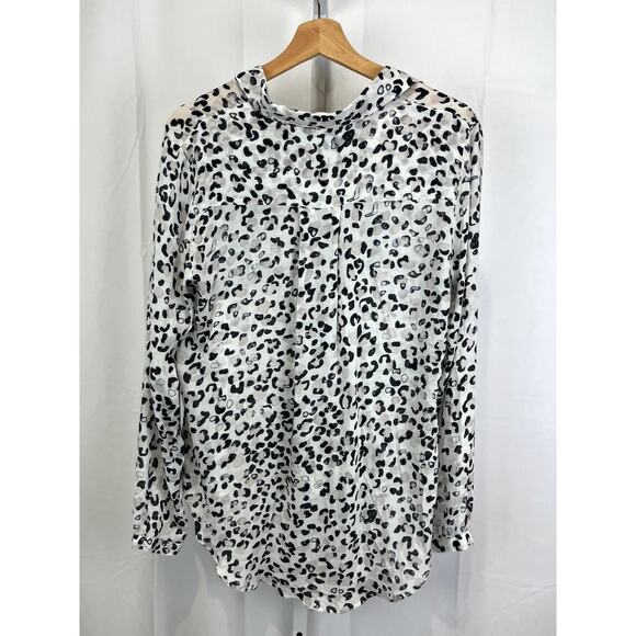 CLOTH & STONE Anthropologie Animal Print High Low Button Up Shirt White Gray S - Picture 2 of 10